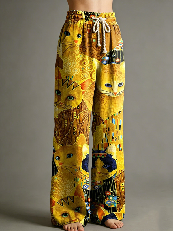 Women's Abstract Art Cat All Over Print Casual Pants