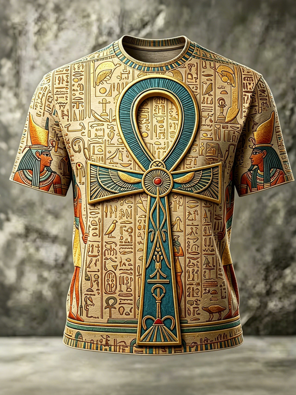 Men's Egyptian Ankh Hieroglyphic Ancient Pharaoh Art Print T-Shirt