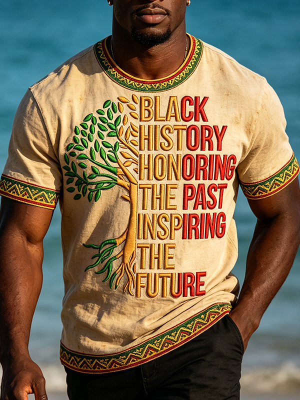 Men's Black History Honoring The Past Inspiring The Future Print T-Shirt