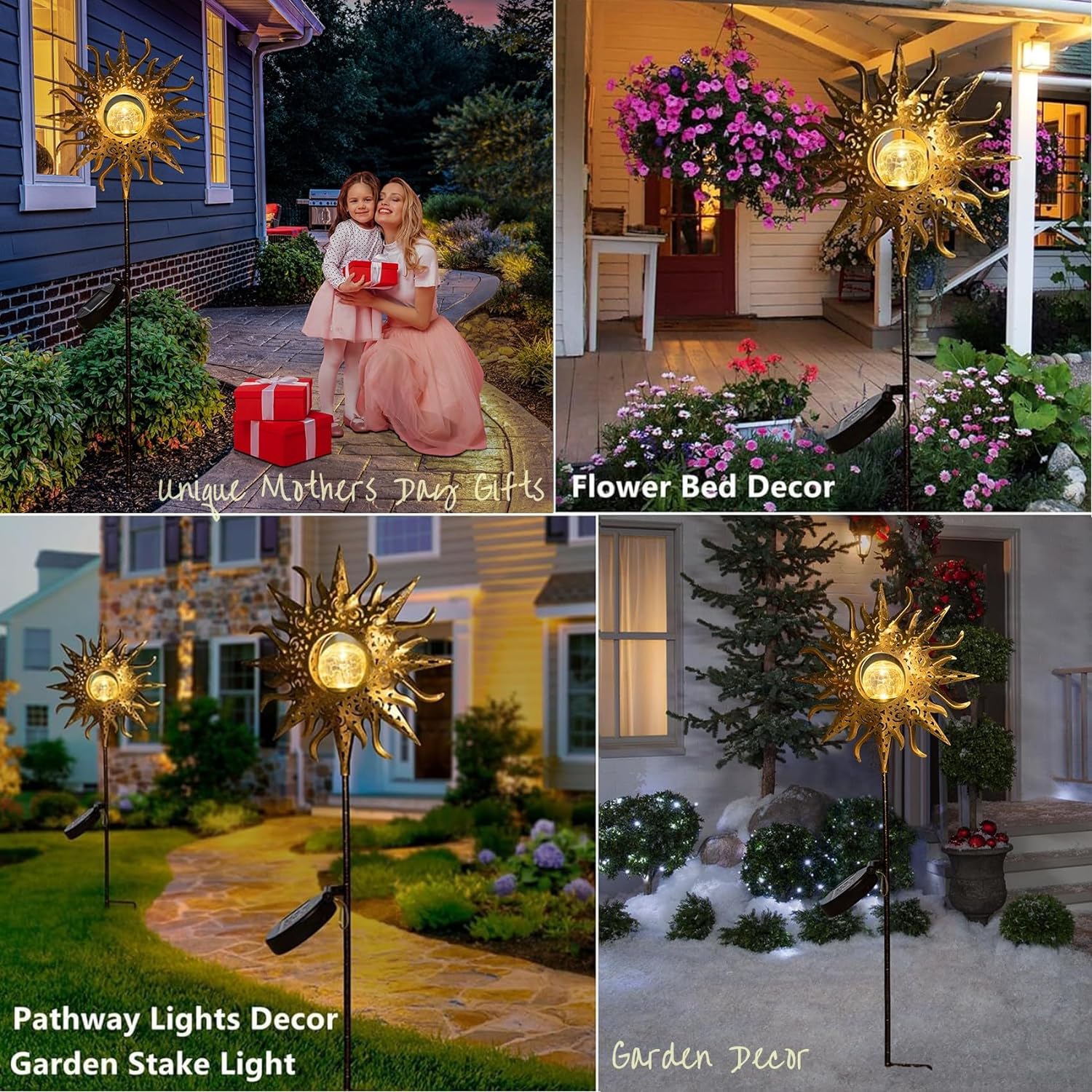 Sun Solar Lights Garden Outdoor Waterproof Metal Decorative Stakes for Patio Yard Walkway LawnPatio Mothers Day Gifts Mom Wife Grandma