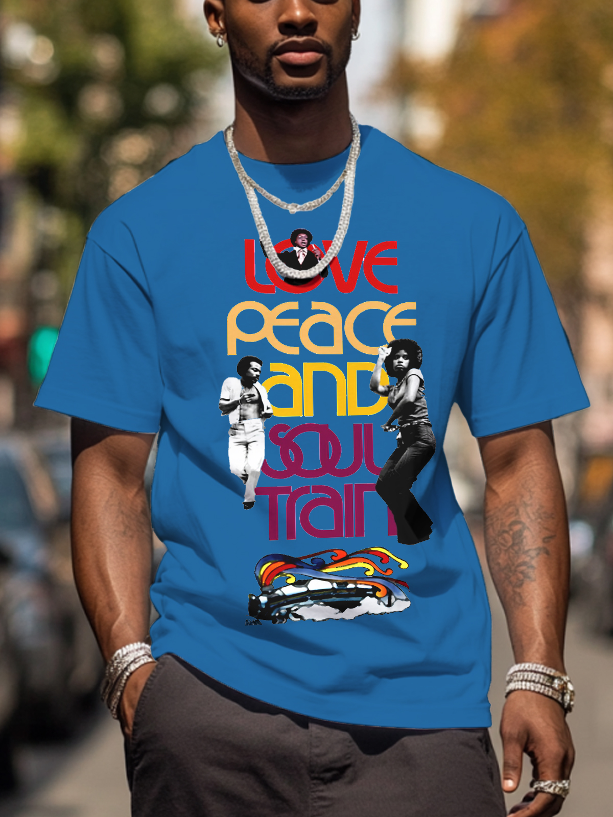 Men's Soul Train Music Print Cotton Casual T-Shirt