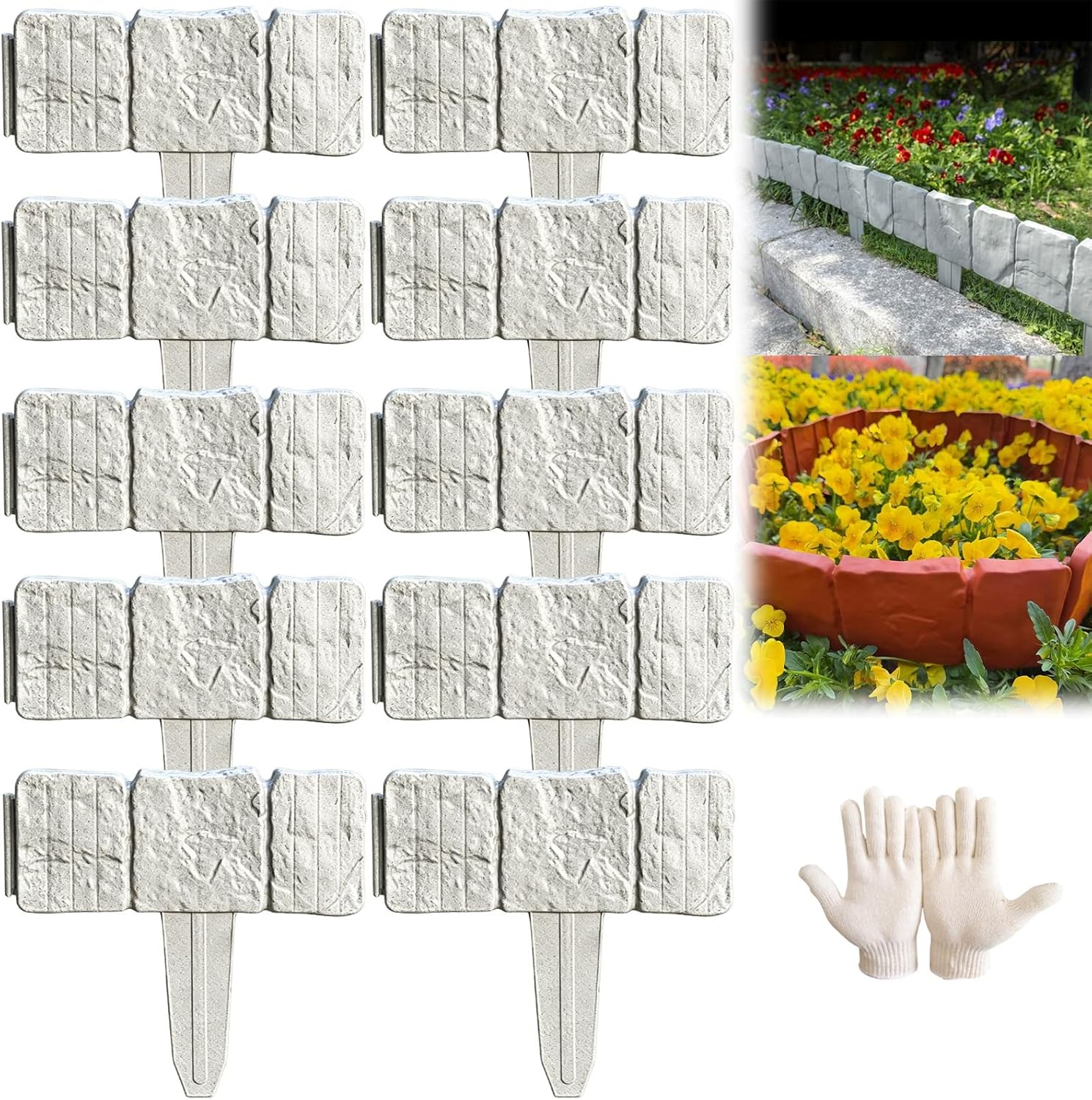 Stone-Look Garden Edging Border – 10-Piece DIY Lawn & Flower Bed Fence