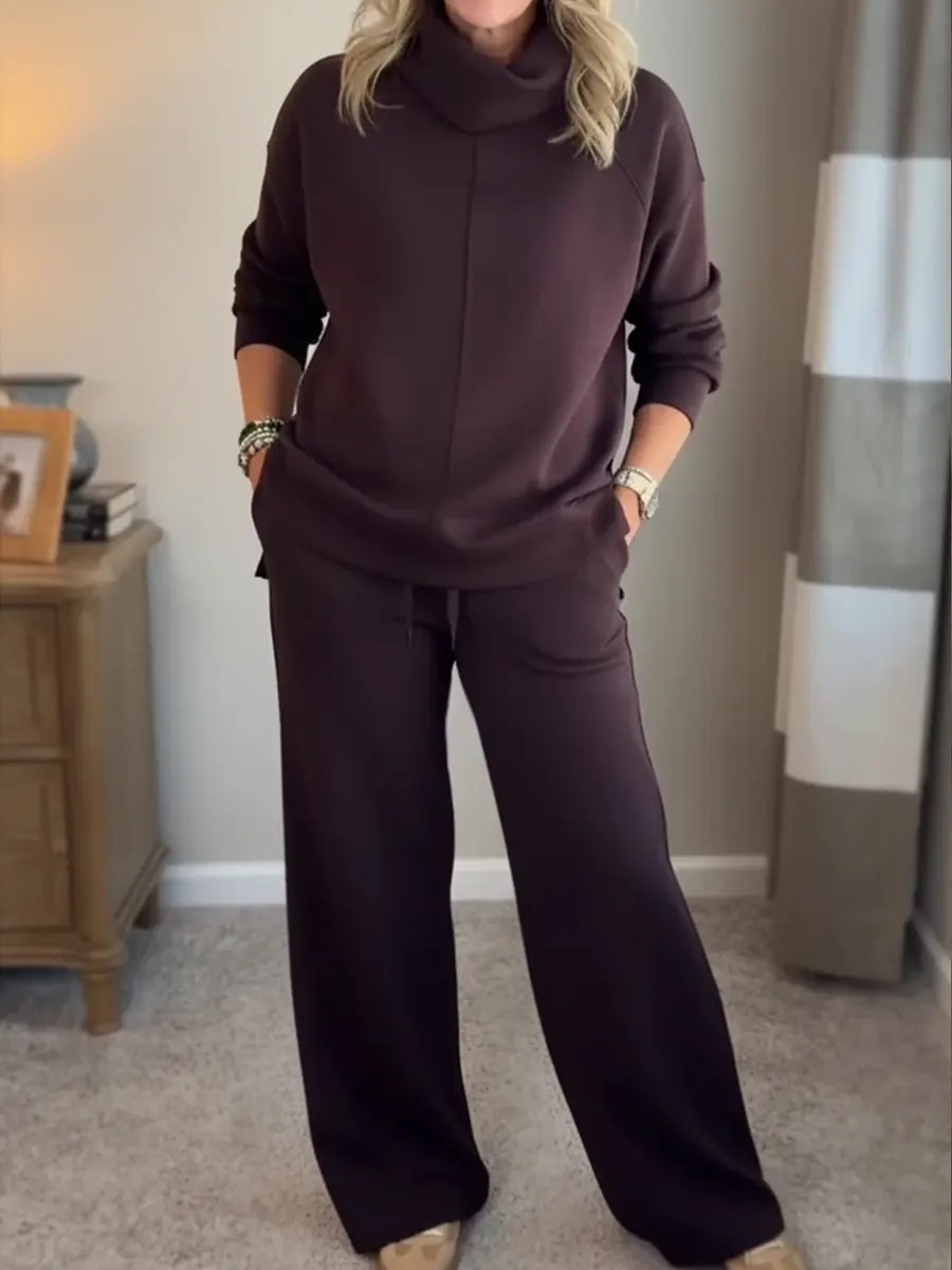 Women's Casual Turtleneck Sweatshirt And Pants Two-piece Set