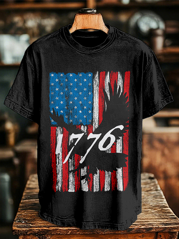 Men's American Flag 1776 Eagle Art Print T-Shirt