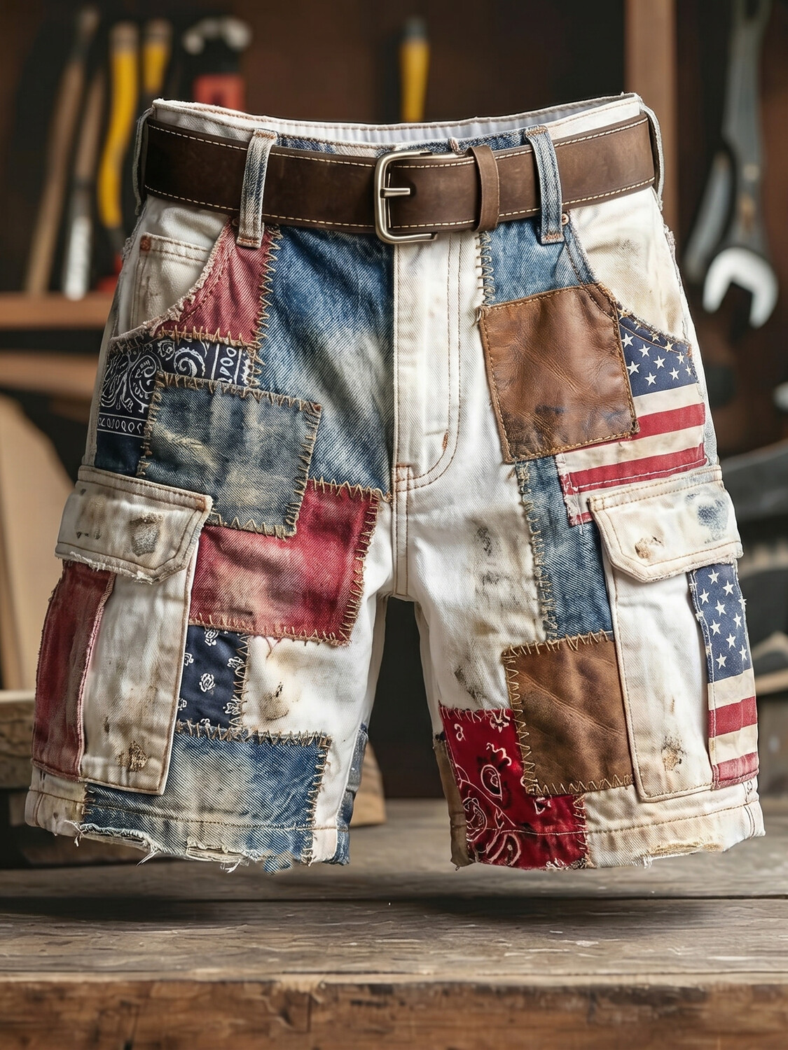 Men's Independence Day Western Geometry Print Cargo Shorts