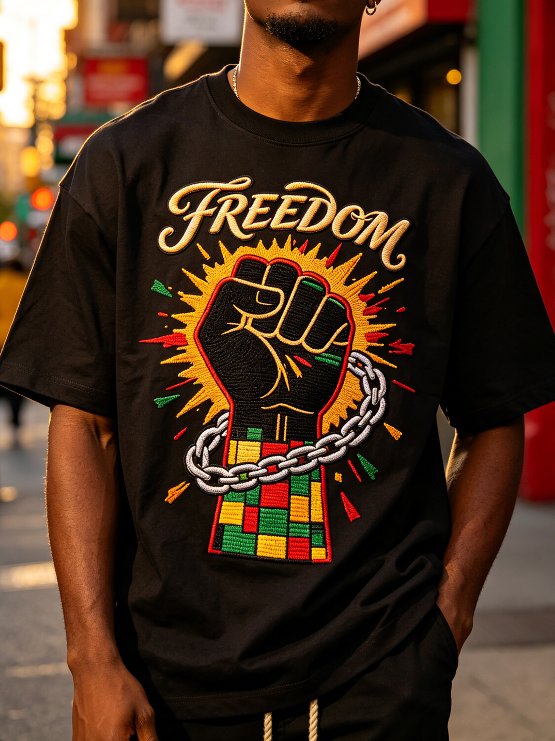 Men's Breaking Every Chain Juneteenth Freedom Print Cotton Casual T-Shirt