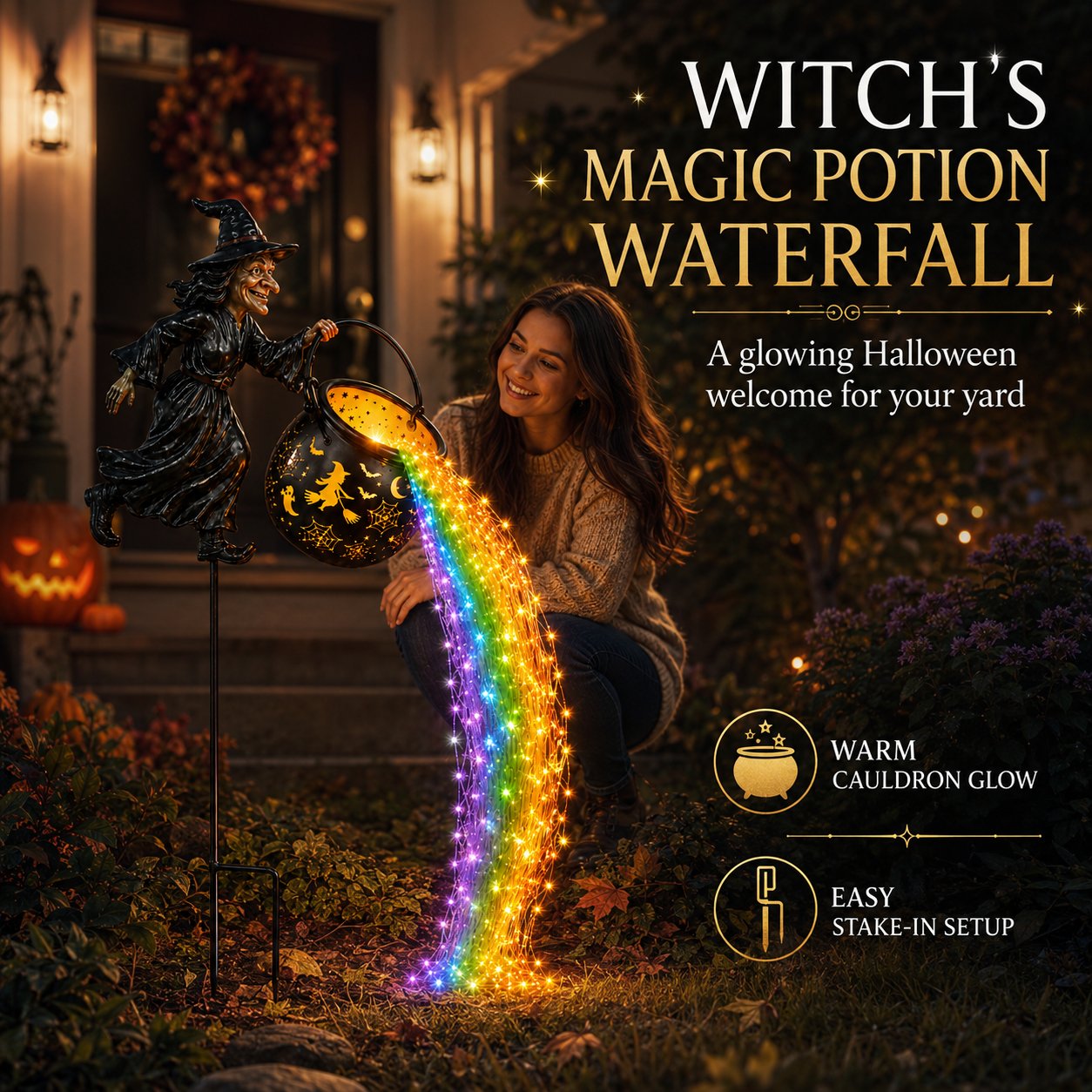 Halloween Witch Cauldron Garden Light