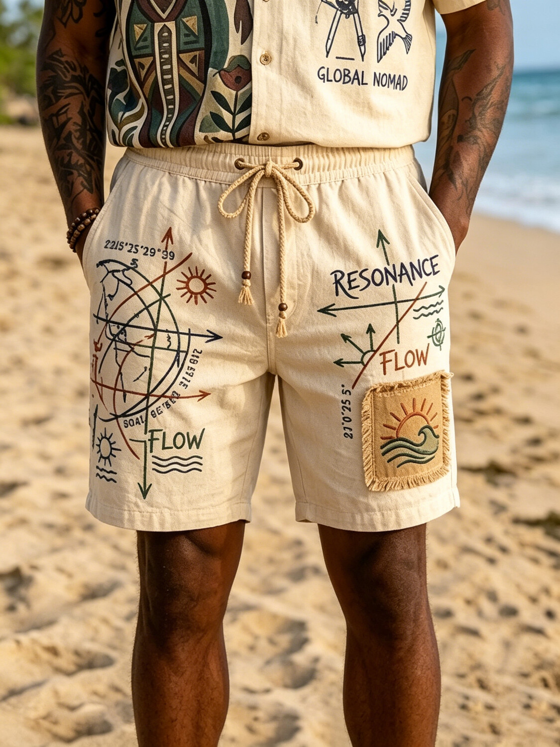 Men's World Map Scene Geographic Elements Print Casual Shorts