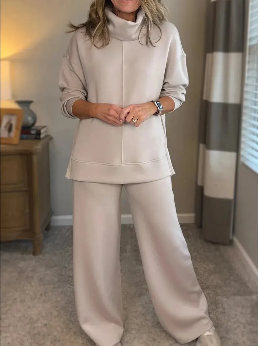 Women's Casual Turtleneck Sweatshirt And Pants Two-piece Set