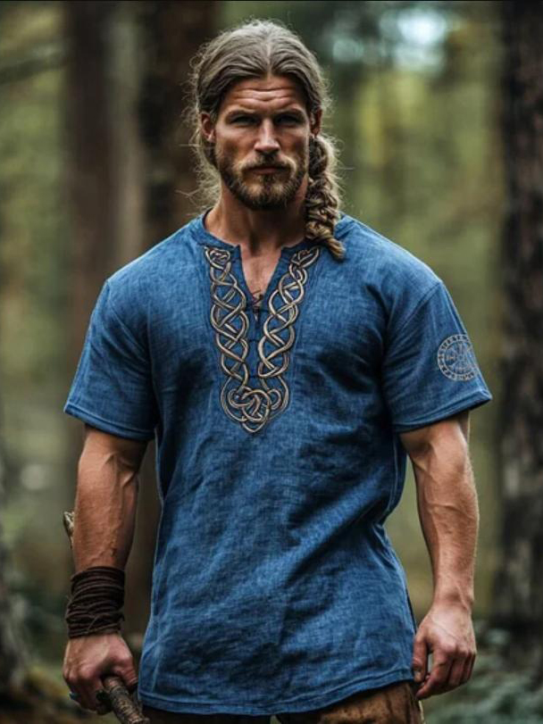 Men's Viking Celtic Knot Print Casual Notch Neck T-Shirt