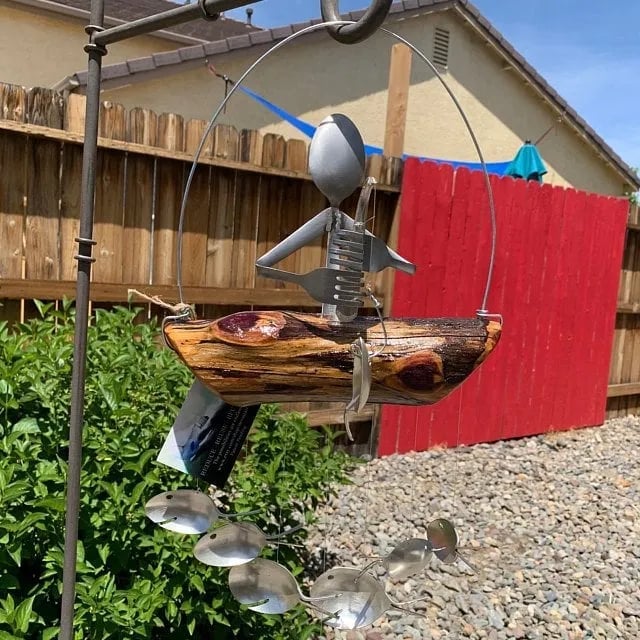 Last day 80% off - Handmade Fisherman Man Spoon Fish Sculpture Wind Chime