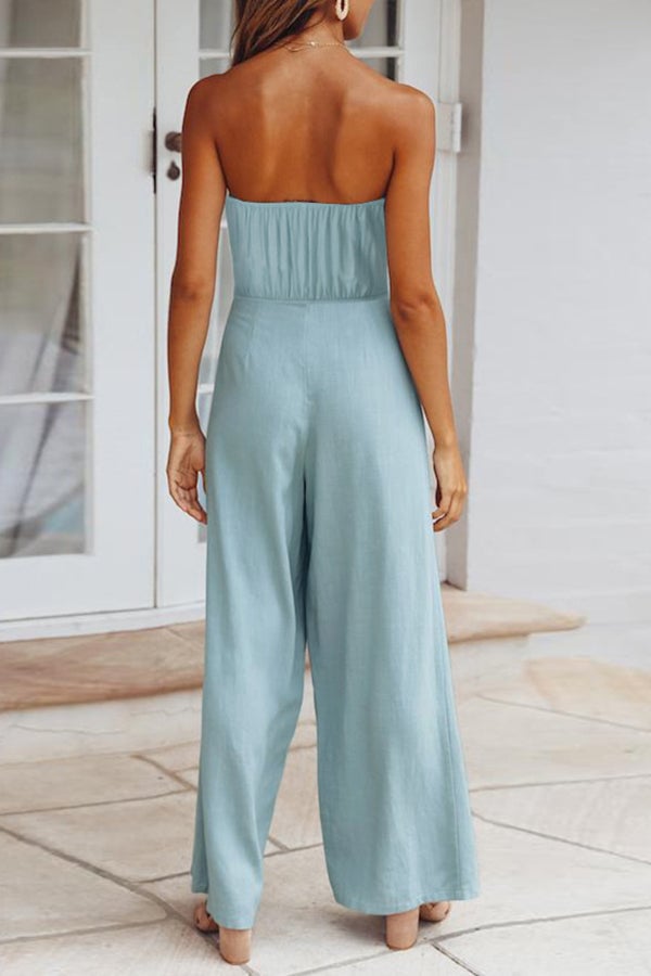 Women's Summer Fashion Sexy Tube Top Strapless Casual Jumpsuit