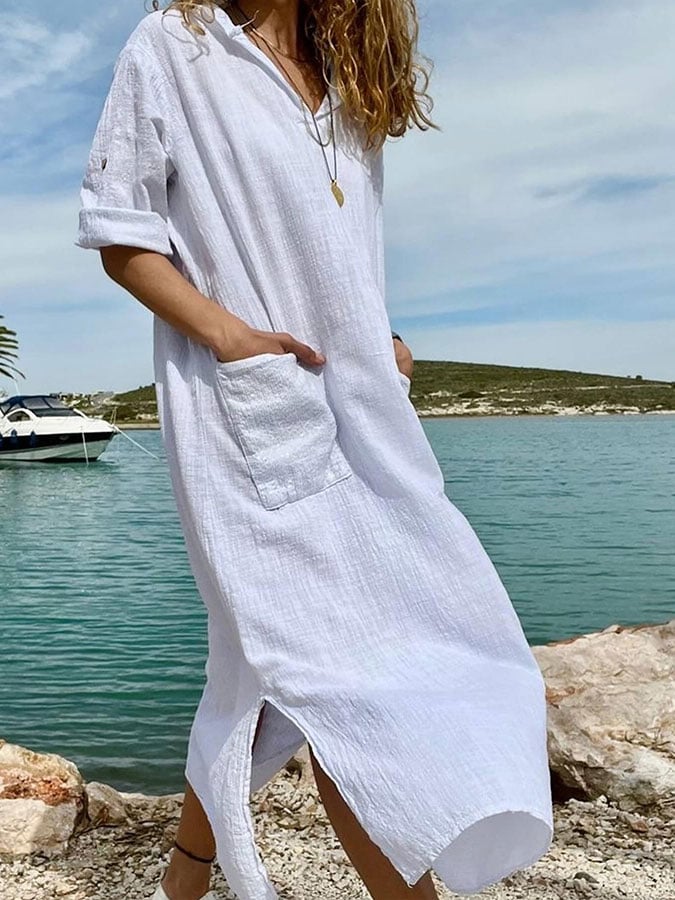 Women's Cotton Casual Vacation Hooded Dress
