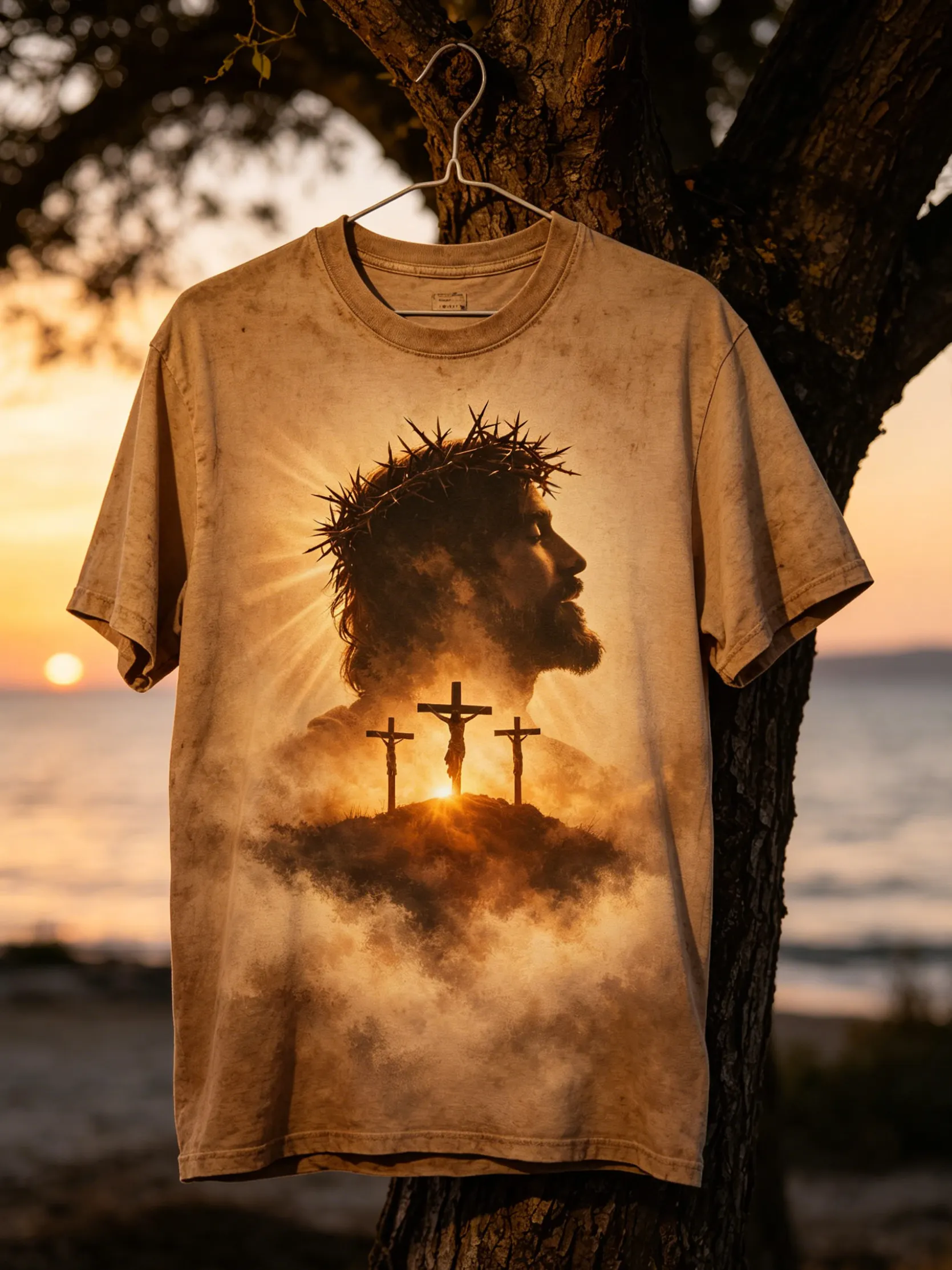 Men's Vintage Jesus Crown Of Thorns Art Print T-Shirt