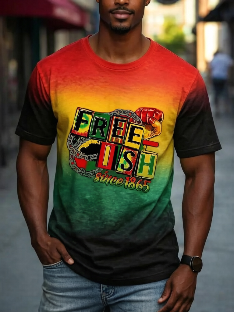 Men's Free Ish Gradient Art Print Casual T-Shirt