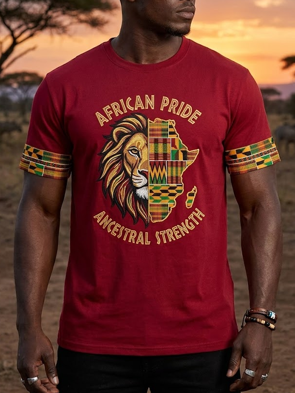 Men's African Pride Lion Tribal Print Casual T-Shirt