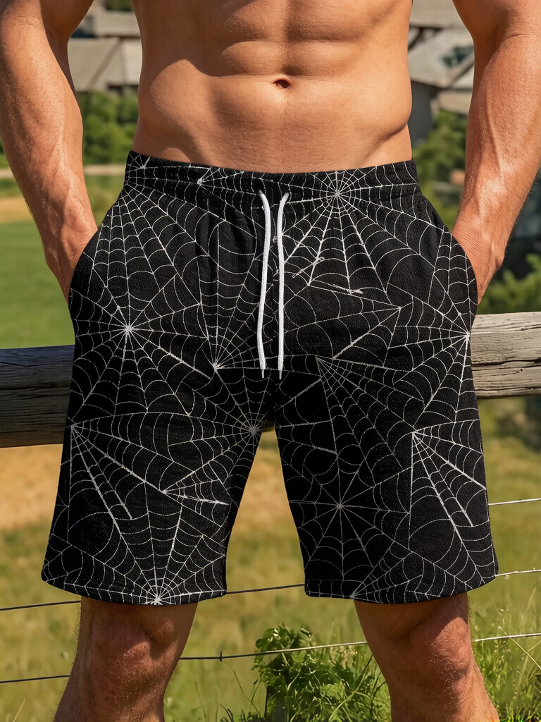 Men's Spider Web Print Casual Shorts