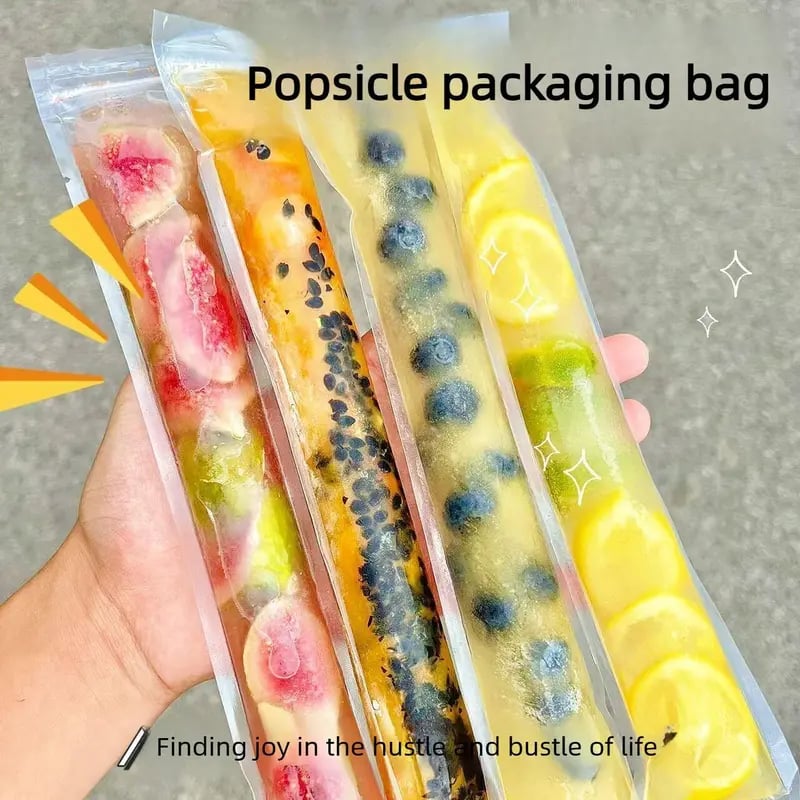 100PCS Disposable DIY Ice Cream Bags | Self-Sealing Popsicle & Shaved Ice Mold