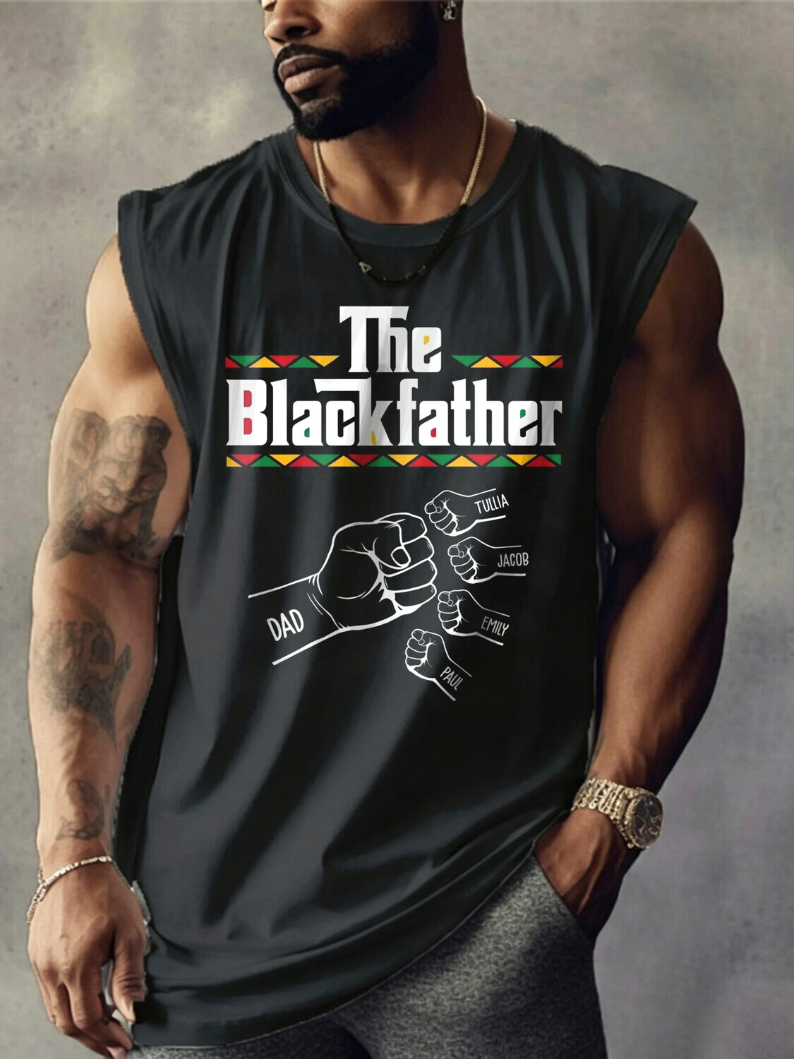Men's The Black Father Fist Bump Art Print Cotton Tank Top
