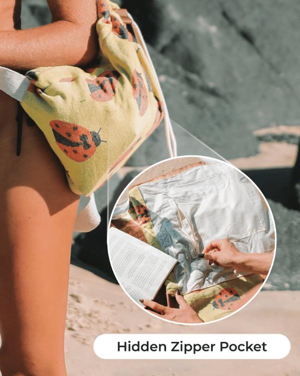 🏖️Next-Level Beach Convenience – 2-in-1 Convertible Towel Bag with Smart Storage & Sand-Repelling Fabric