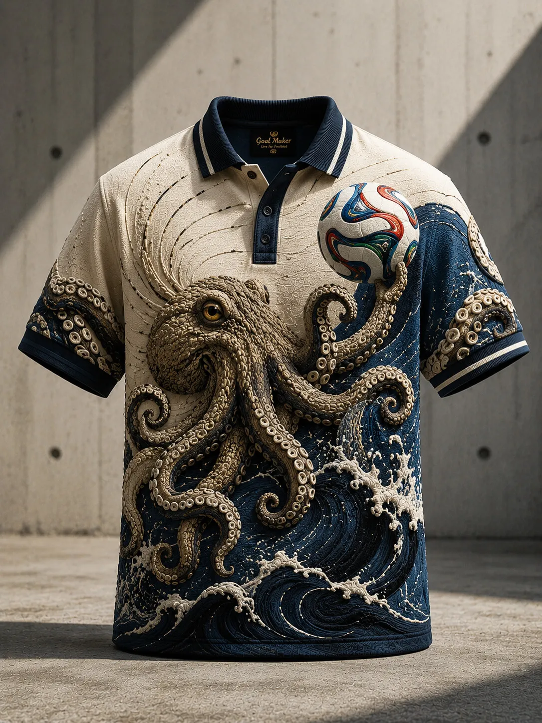 Men's Octopus Wave Soccer Ball Print Polo Shirt