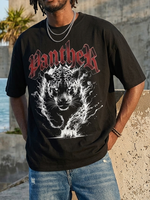 Men's African Panther Art Print Cotton Casual T-Shirt