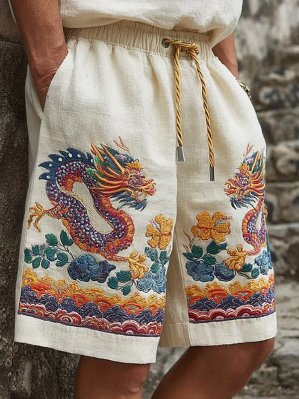 Men's Dragon Floral Japanese Art Print Casual Shorts