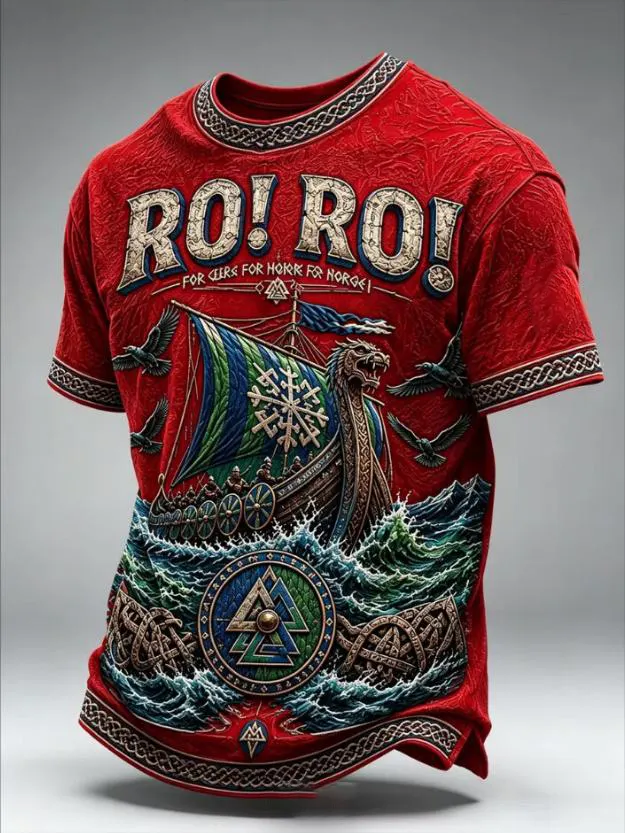 Men's Viking Ship Celtic Knot Print Casual T-Shirt