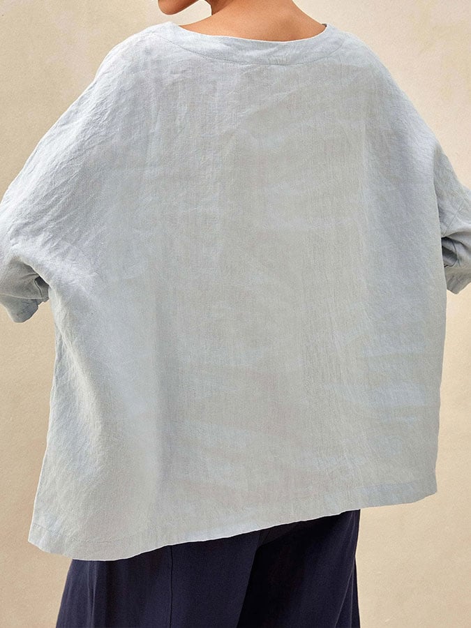 Women's solid color cotton and linen casual top