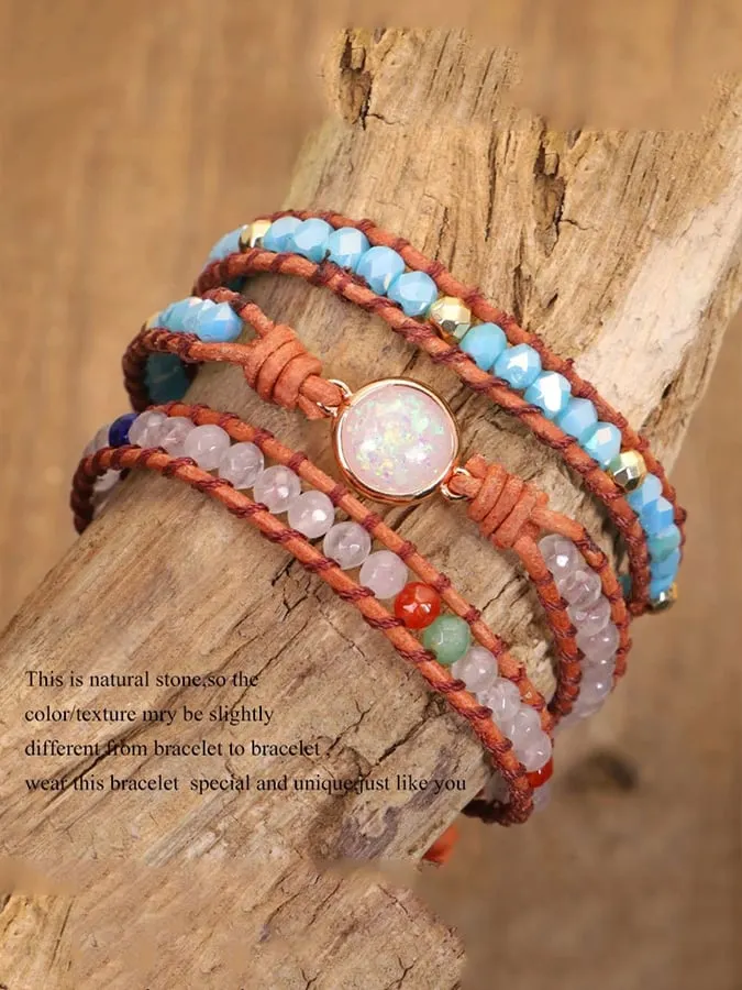 Multicolor Agate Beads Tiered Braided Bracelet