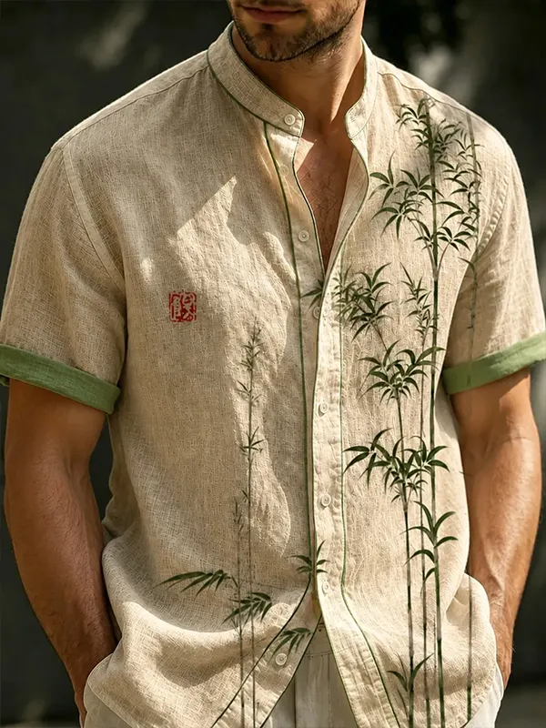 Men's Bamboo Japanese Art Print Casual Shirt