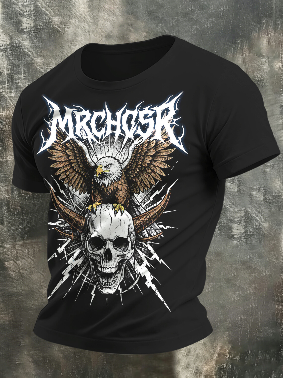 Men's Punk Skull Eagle Print Cotton Casual T-Shirt