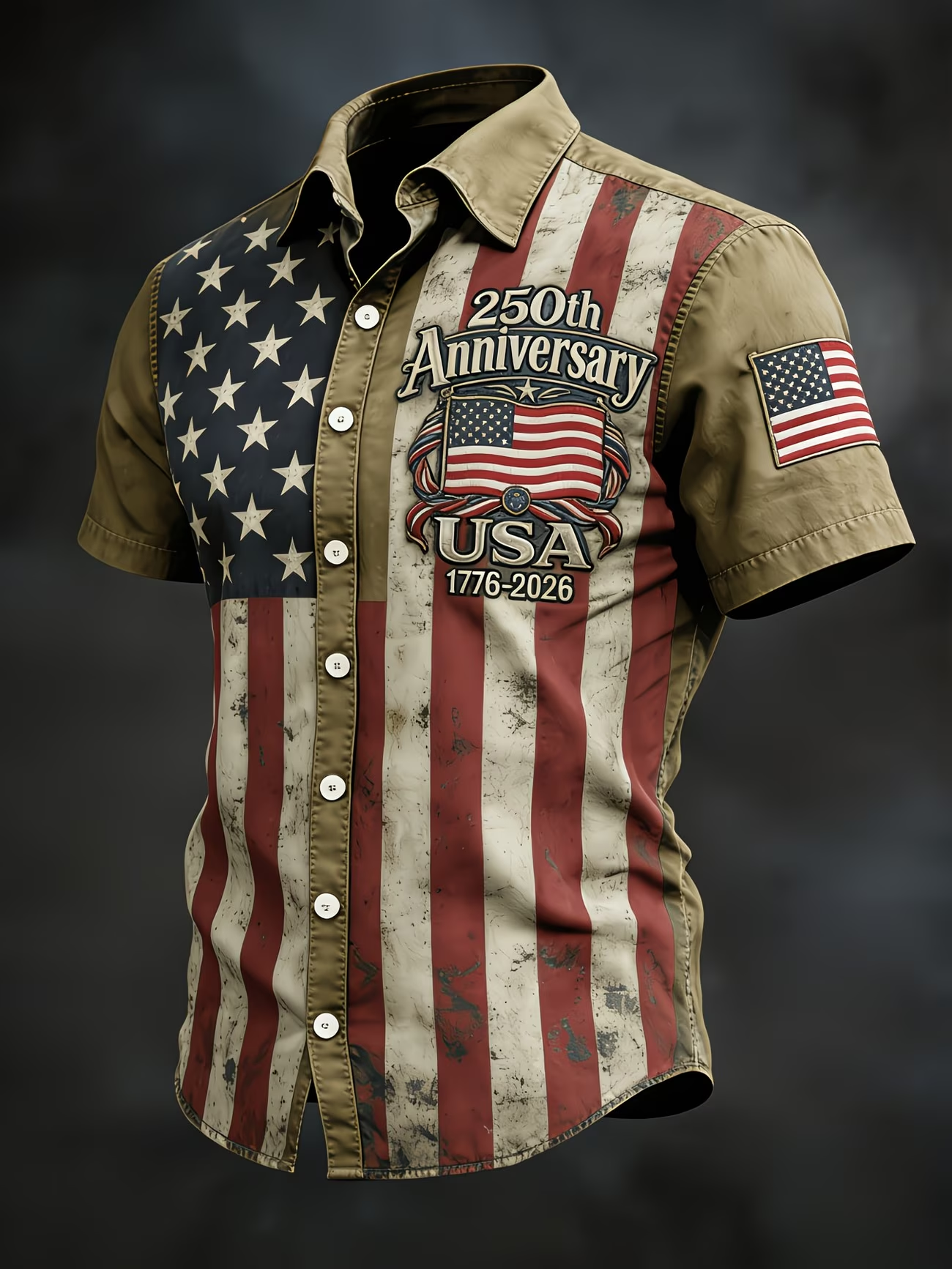 [Copy][Copy]Men's Eagle US Flag America's 250th Anniversary Button Up Shirt Short Sleeve Patriotic Collared