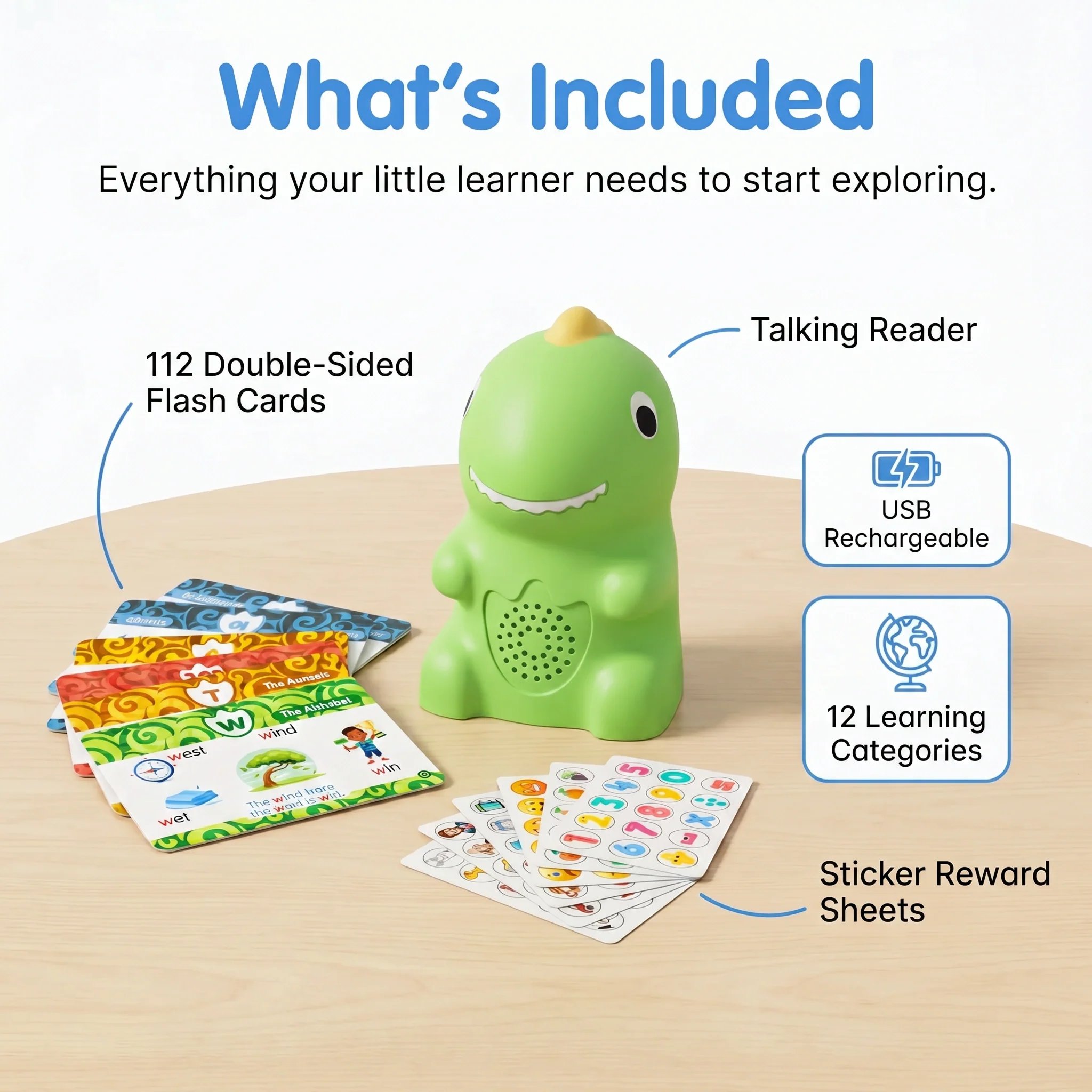 🦖 Dinosaur Talking Flash Cards – Montessori Phonics & Sight Words Educational Learning Set (148 Cards, 5 Categories)