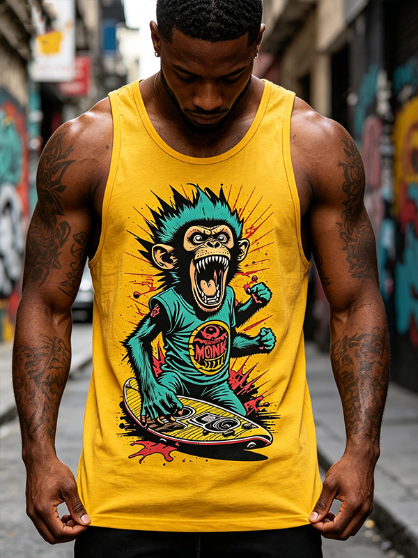 Men's Funny Angry Monkey Print Casual Tank Top