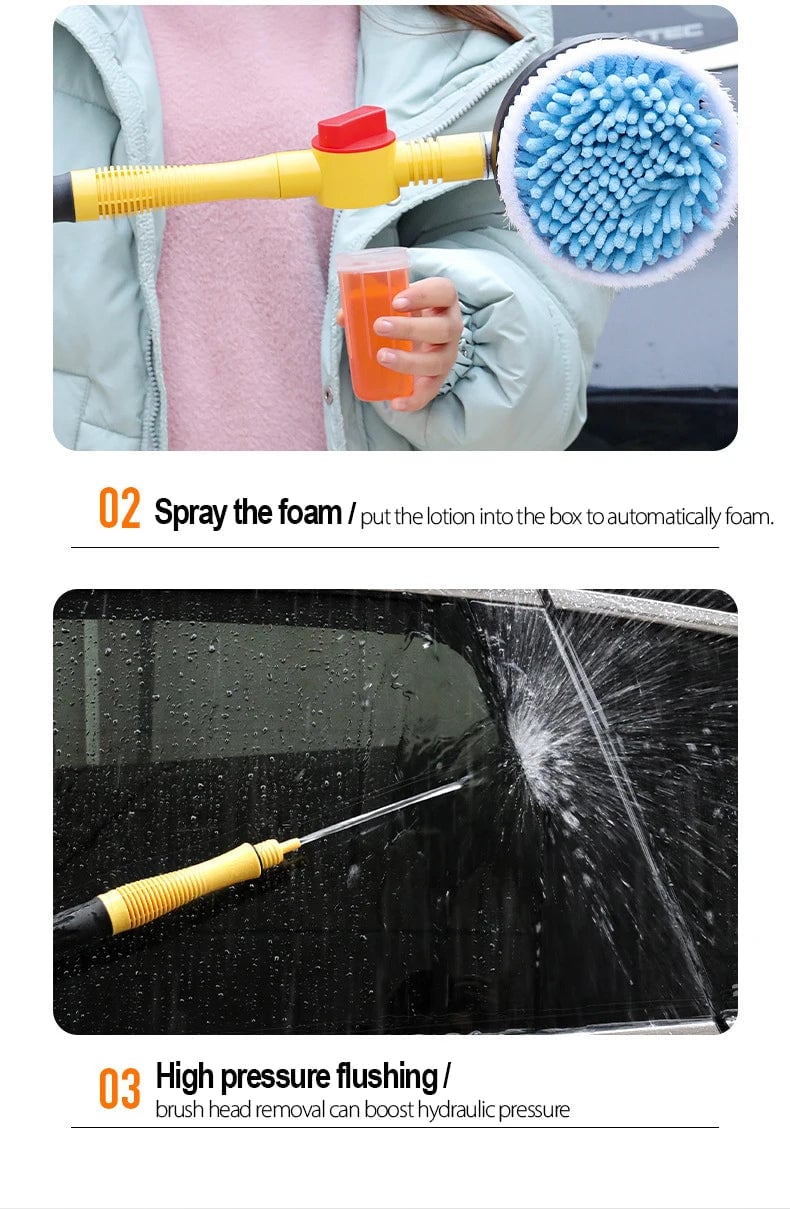 Rotating Car Wash Brush, 360 Degree Automatic Rotating Adjustable Dip Wash Brush High Pressure Washer for Vehicle Cleaning