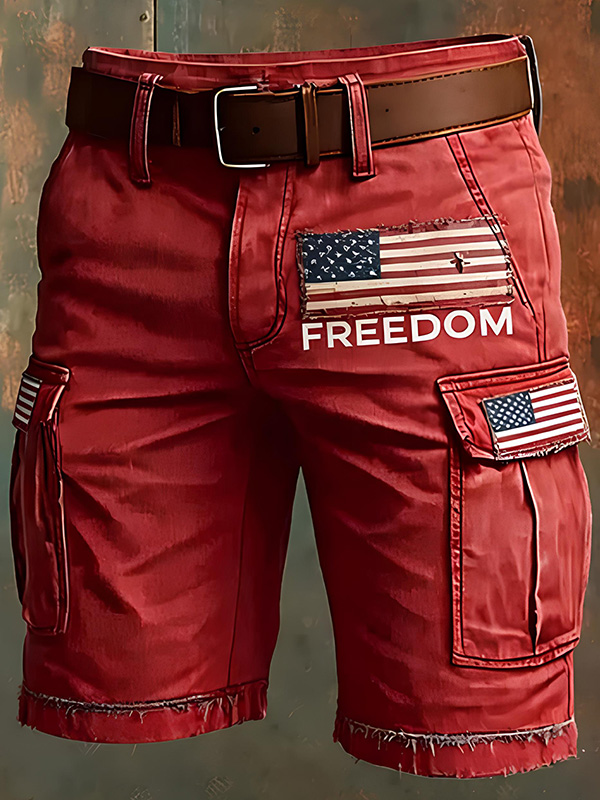 Men's Independence Day Freedom American Flag Print Cargo Shorts