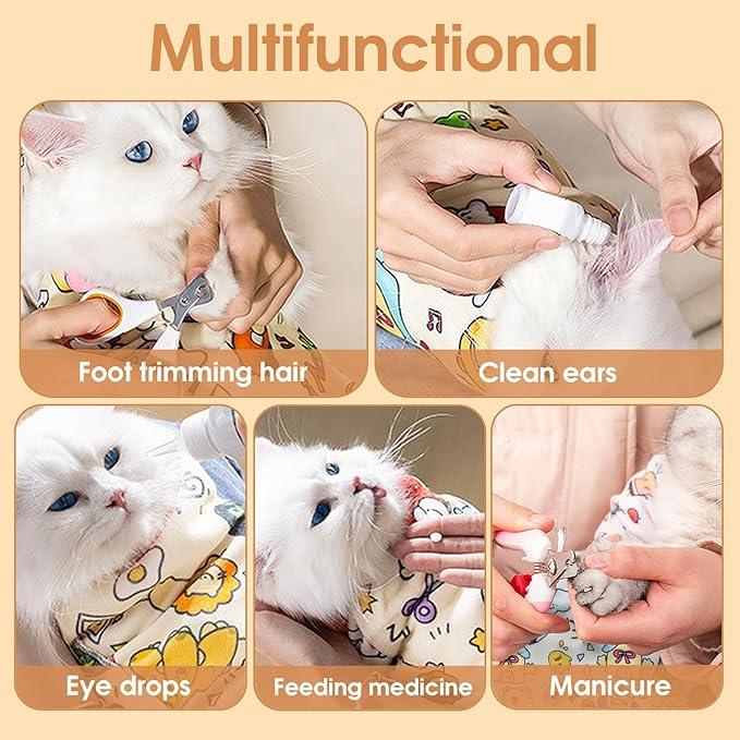 Cat Grooming Wrap – Self-Adherent Anti-Scratch Swaddle Restraint Bag for Stress-Free Nail Clipping