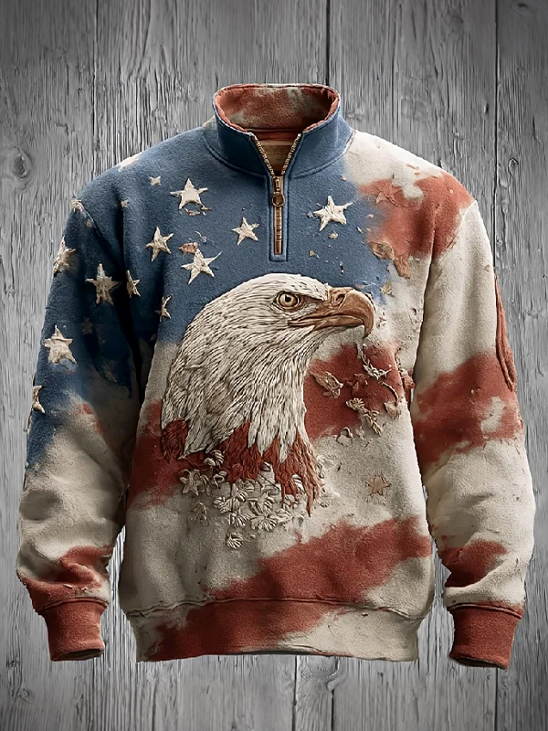 Men's American Flag Eagle Print Half Zip Sweatshirt
