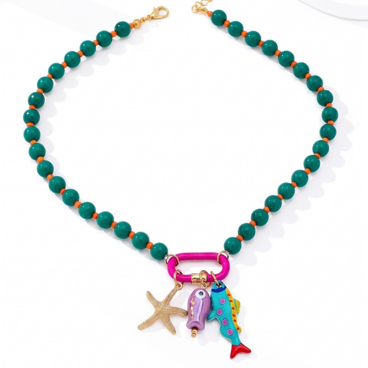 🌈✨3pc Summer Layered Beaded Dopamine Necklace Set 🦀Colorful Fish and Starfish Charms🐠