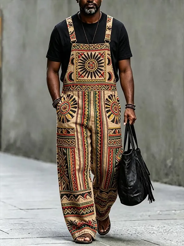 Men's Sun Moon Ethnic Tribal Geometric Print Overalls Jumpsuit