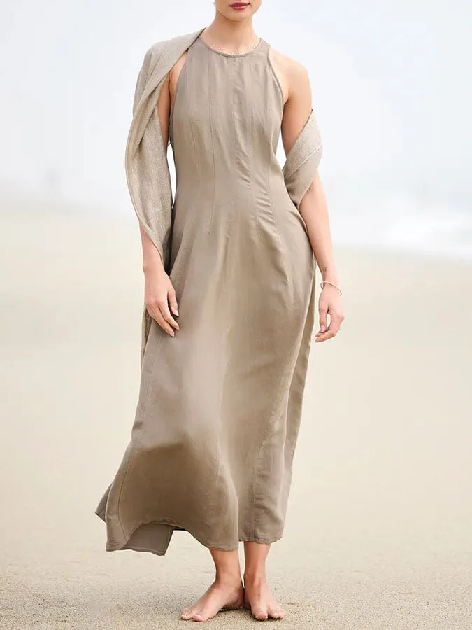 Women's Casual Solid Color Round Neck Sleeveless Dress