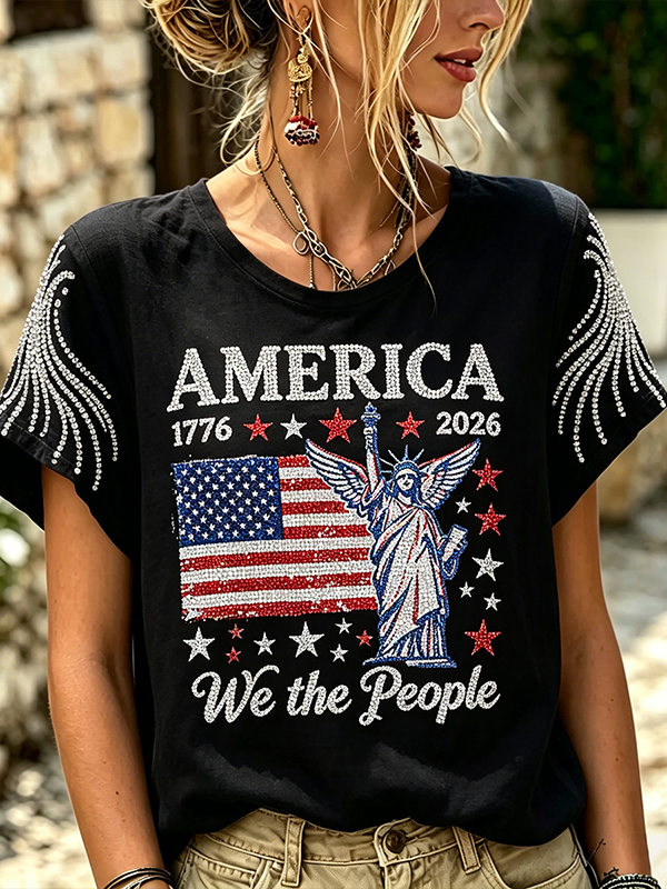 Women's America We The People Statue of Liberty Print Casual T-Shirt