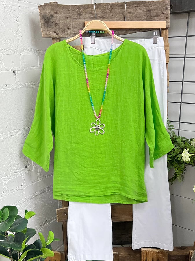 Women's Linen Crew Neck Top