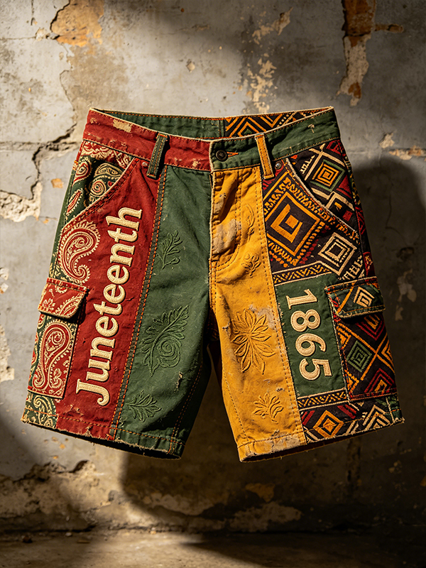 Men's Juneteenth 1865 Colorblock Paisley Ethnic Pattern Cargo Shorts