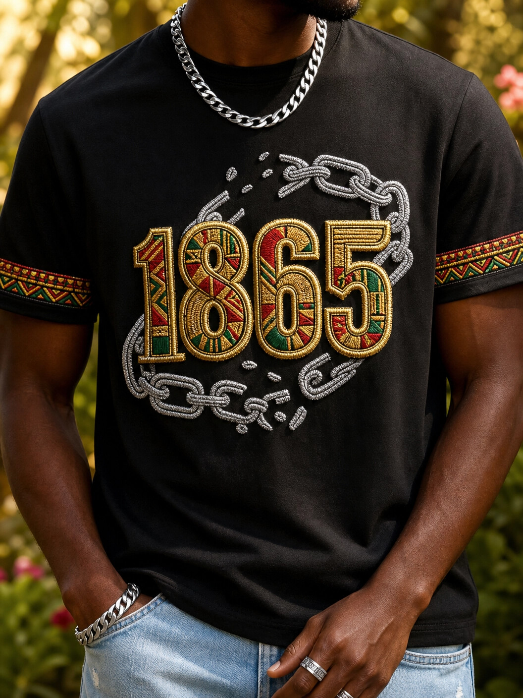 Men's Juneteenth Breaking Every Chain Since 1865 Print Casual T-Shirt