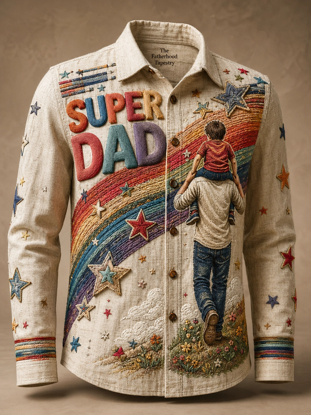 Men's Super Dad Rainbow Art Print Long Sleeve Shirt