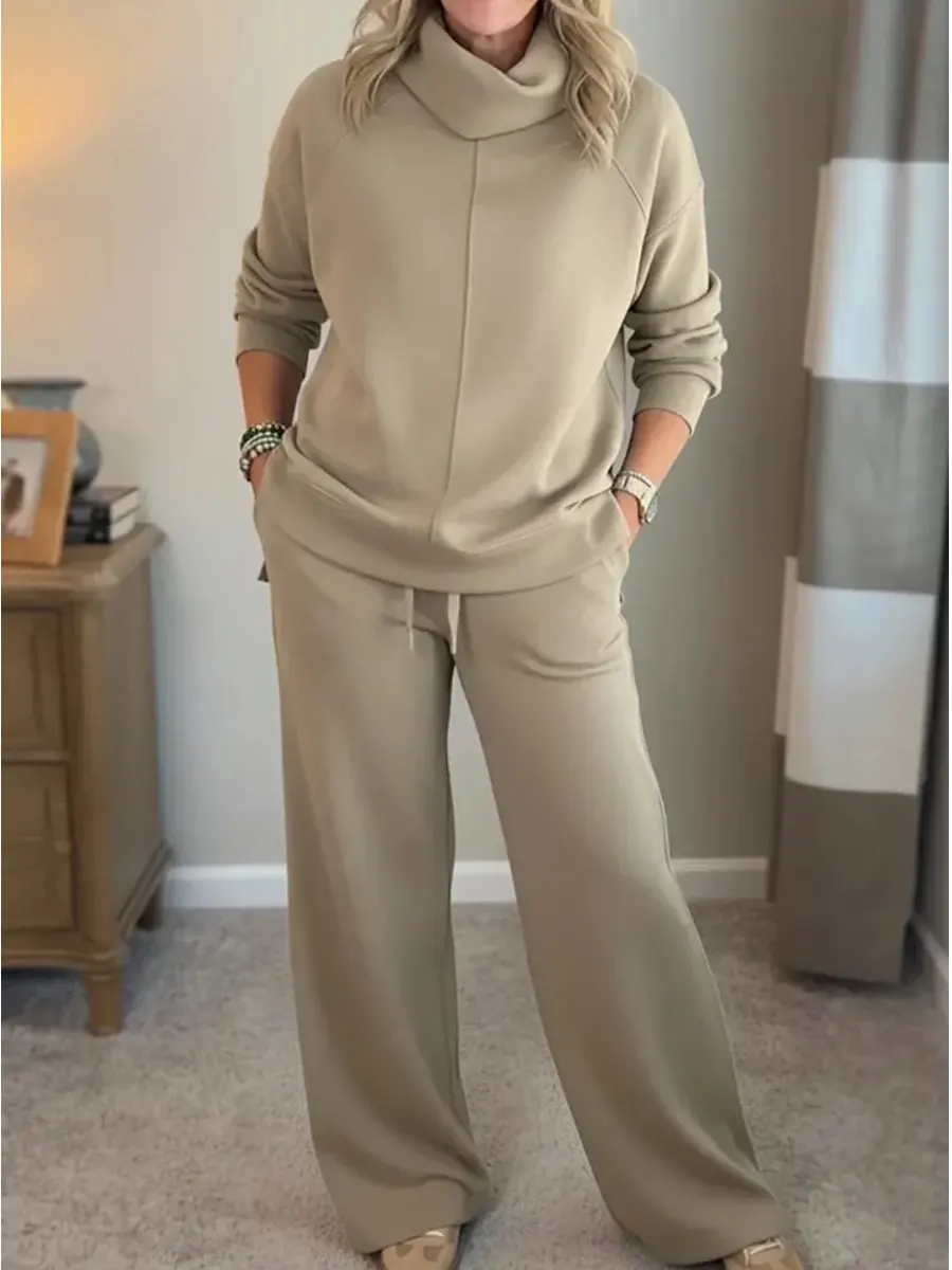 Women's Casual Turtleneck Sweatshirt And Pants Two-piece Set