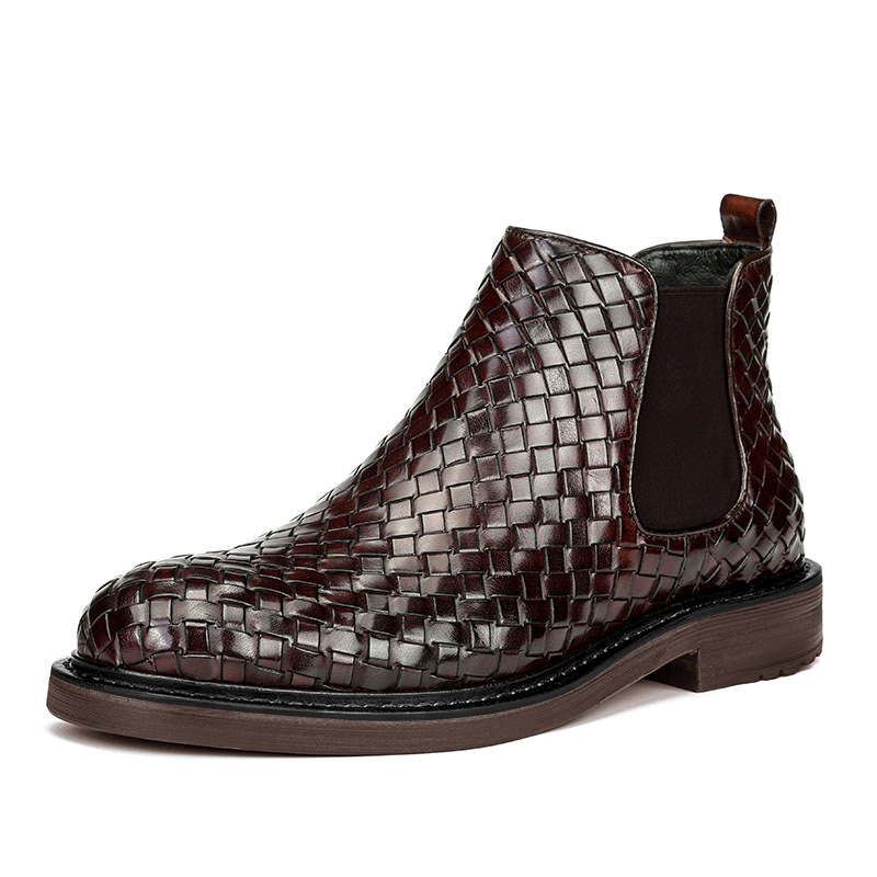 2024 New Men's Leather Braided Ankle Boots - Red 43