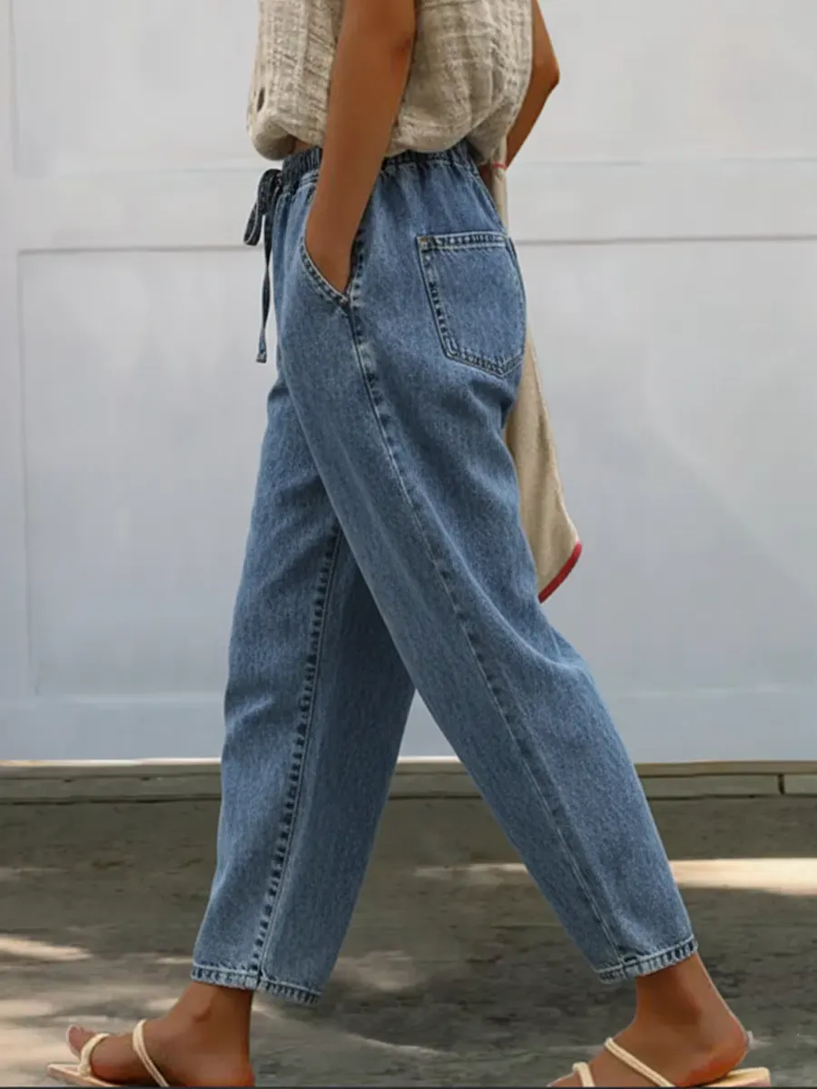 Women's Casual Elastic Waist Cotton Pencil Jeans